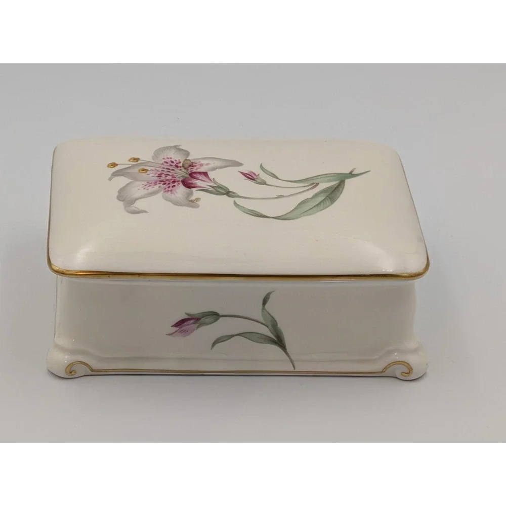 Vintage Rosenthal Selb Germany Porcelain Vanity Trinket Box, Floral, Gold Trim
